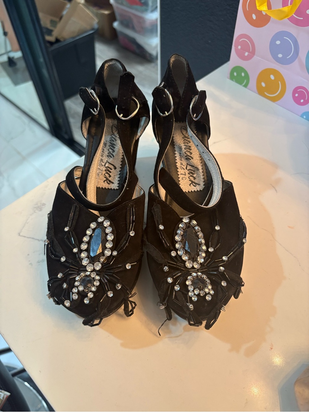 Bianca Luck Rockabilly Pinup Gothic Punk Rock Spider Black Beaded wedges sandals